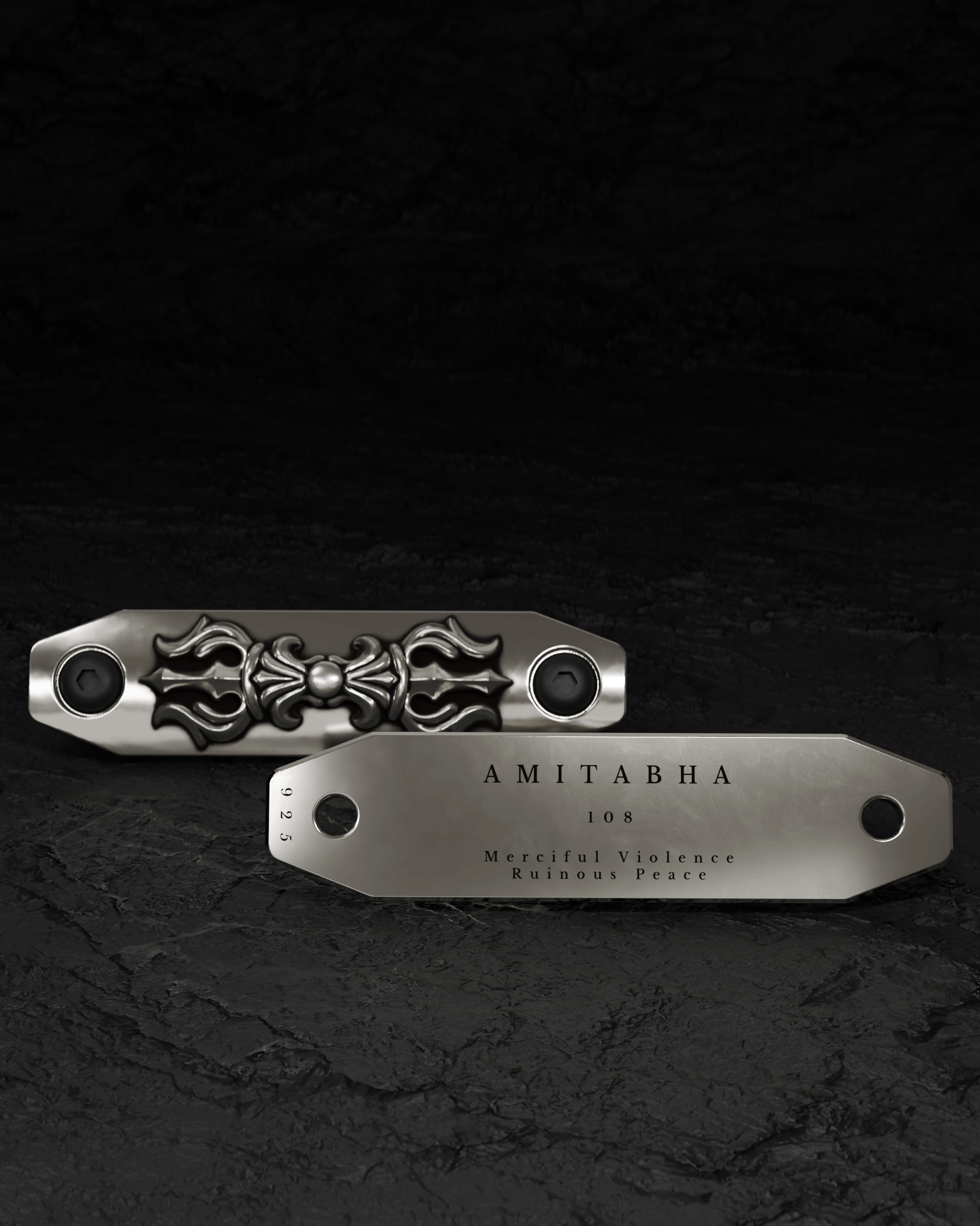 AMITABHA Vajra Rail Cover — 925 sterling silver, front and back view