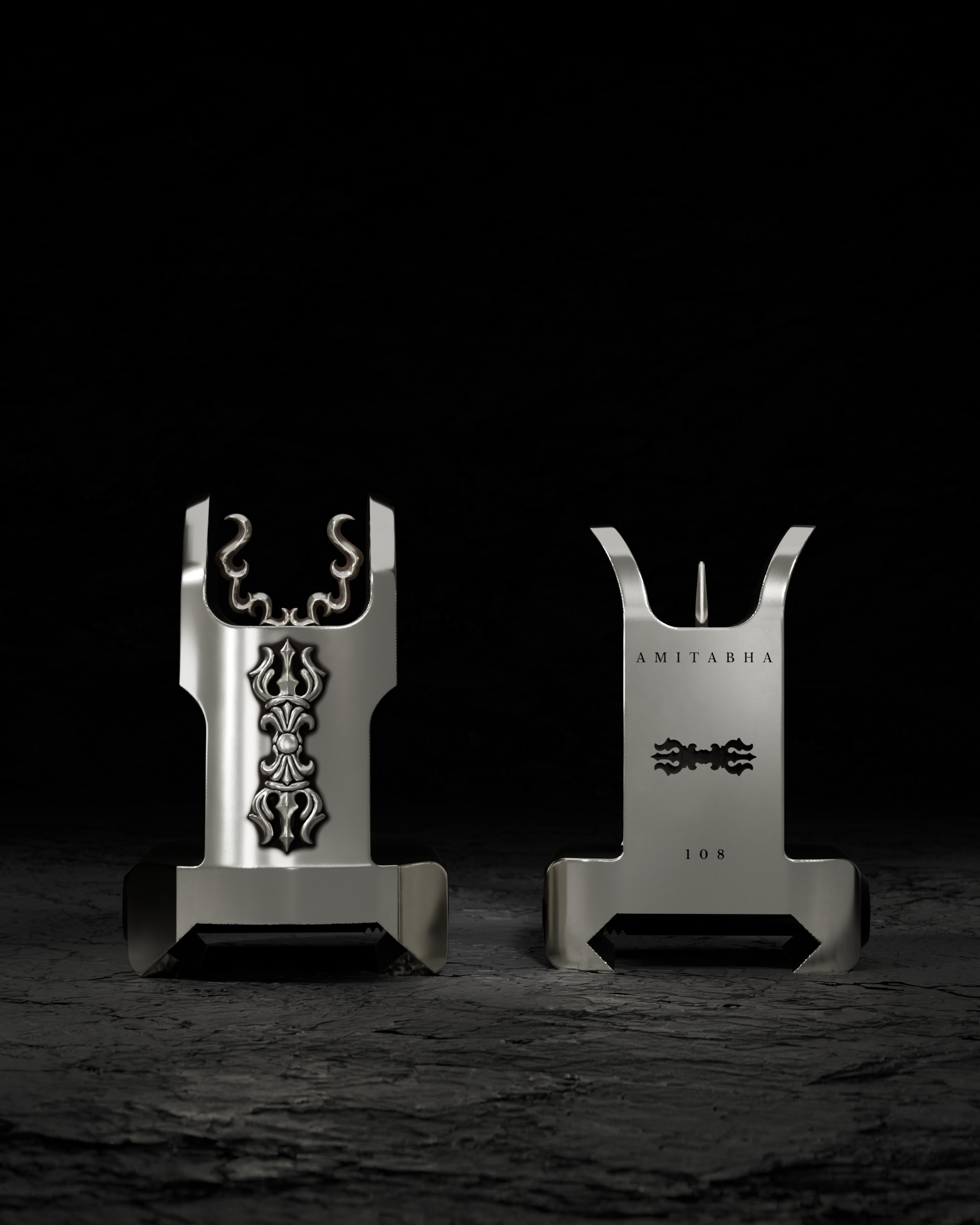 AMITABHA Vajra Rear & Front Sights — 925 sterling silver, rear and front view