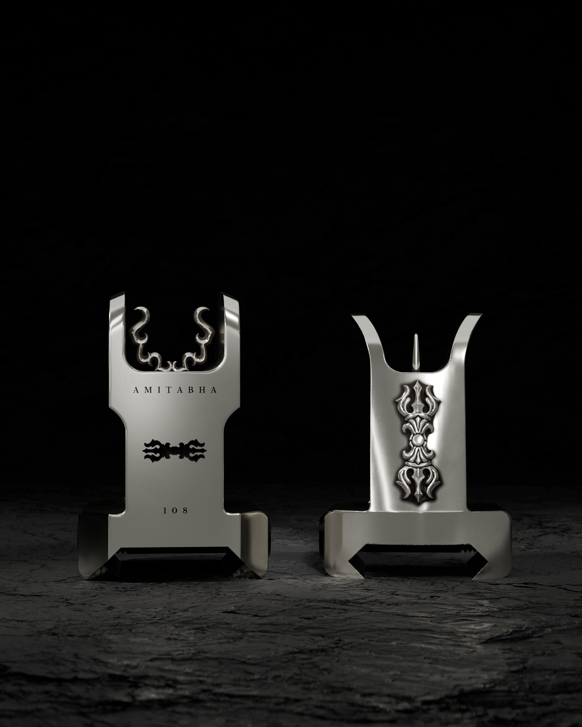AMITABHA Vajra Rear & Front Sights — 925 sterling silver, front view