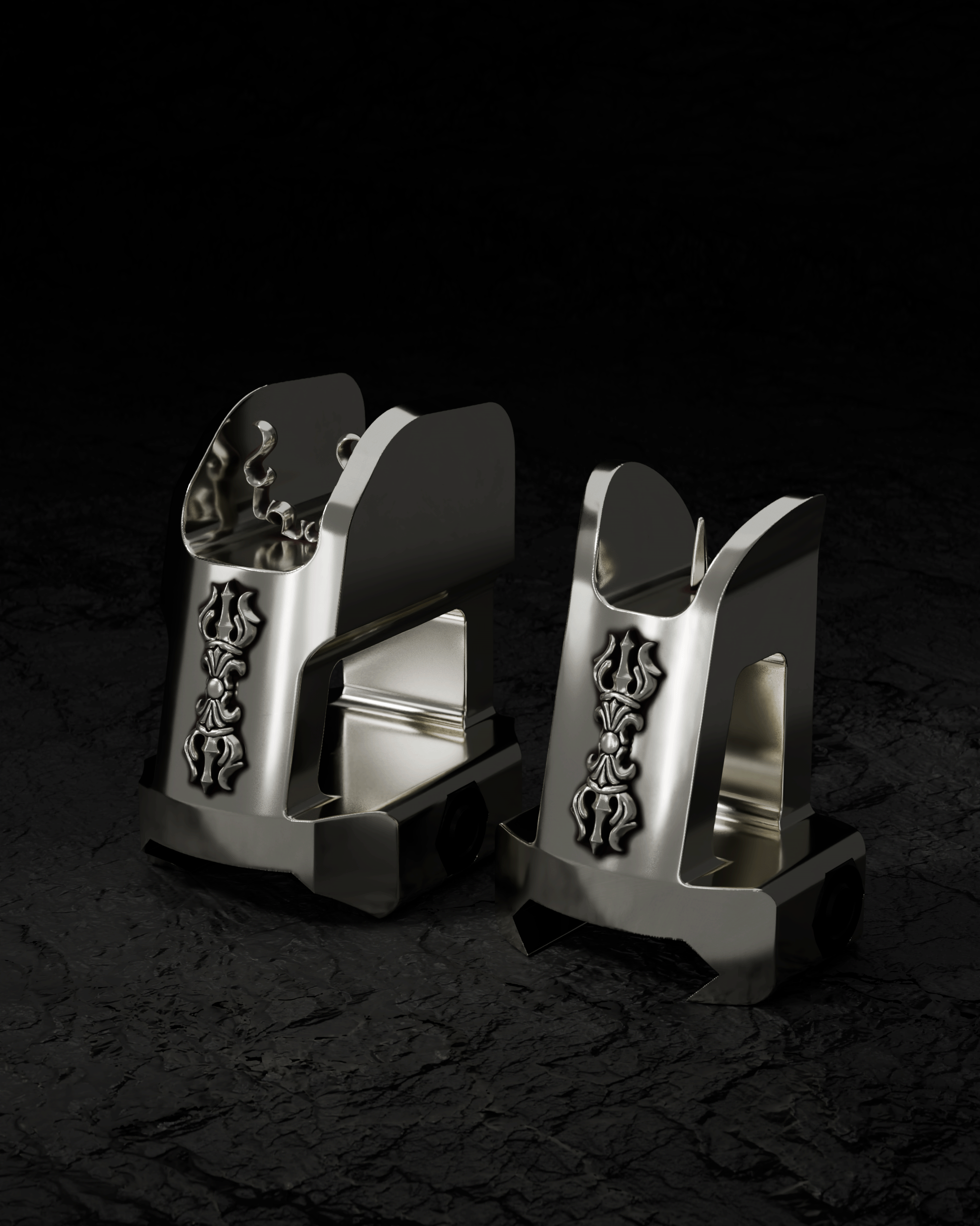 AMITABHA Vajra Rear & Front Sights — 925 sterling silver, perspective view