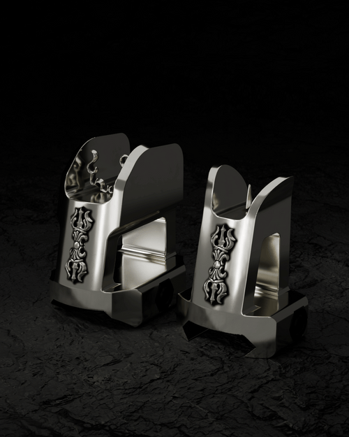 AMITABHA Vajra Rear & Front Sights — 925 sterling silver, perspective view